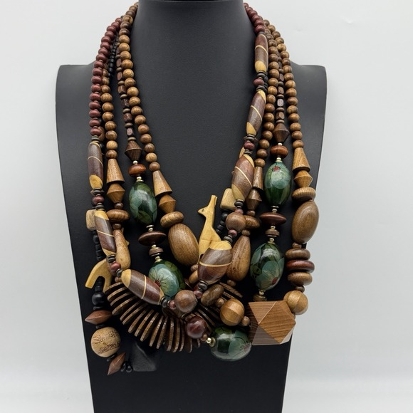 The Unbranded Brand Jewelry - Wood Bead Necklaces Boho Chunky Statement Natural Jewelry Brown Neutral Lot Of 5